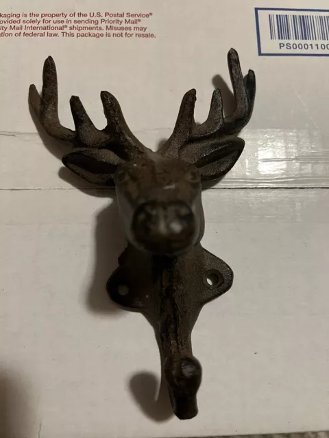 Cast Iron Deer Head Wall Hook Stag Elk Coat Hanger Rack Man Cave Cabin Rustic