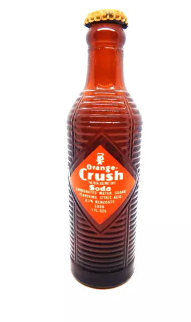 Orange Crush ACL Amber Ribbed Soda Bottle - Rock Island, ILL. IL.  Circa 1940