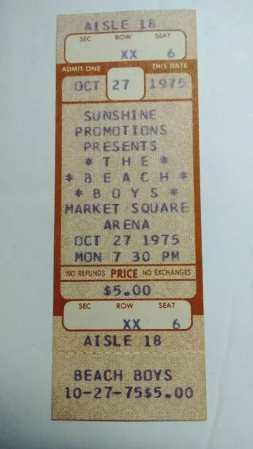 The Beach Boys 1975 Spirit Of America Tour Unused Indianapolis Concert Ticket