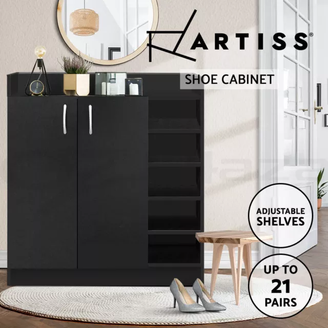 Artiss Shoe Cabinet Shoes Storage Rack 21 Pairs Organiser Shelf Cupboard Black