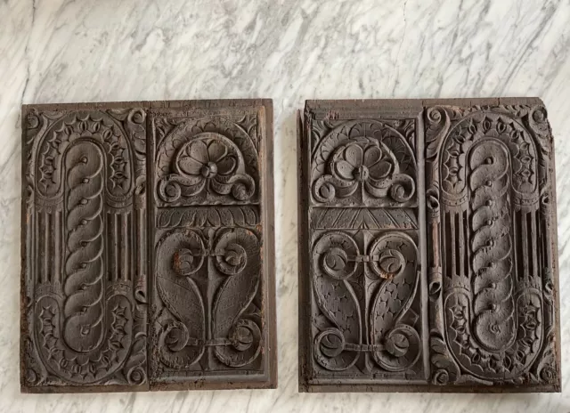 Pair (Two) Antique Continental Carved Oak Architectural Panels - 18th Century