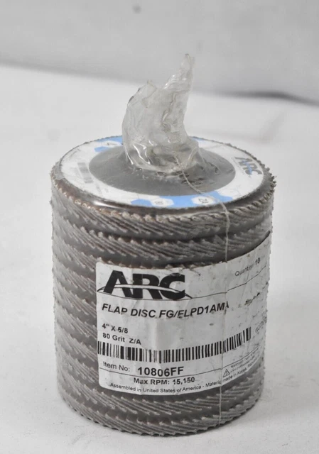 Lot of 10 Arc Abrasives Flap Discs Fiberglass 90 Grit ZA 4" x 5/8" 10806FF