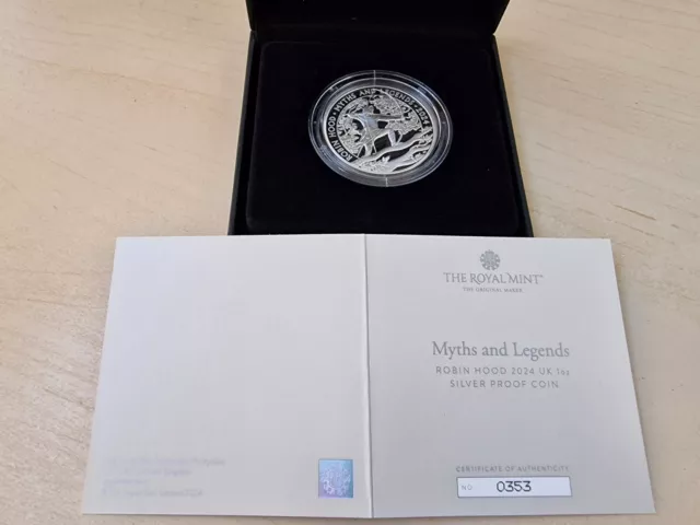 ROBIN HOOD 2024 UK 1 oz Silver Proof Coin - The Royal Mint Myths & Legends, COA