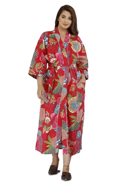 Women Long Bathrobe Cotton Kimono Robe Silky Beach Cover Up Boho Designer Gown