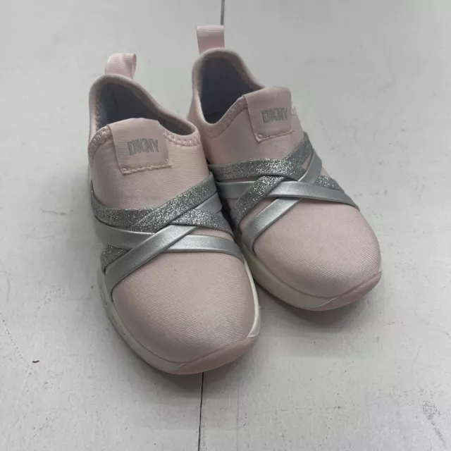 DKNY Pink Grey Criss Cross Slip On Sneakers Toddler Girls Size 8 New