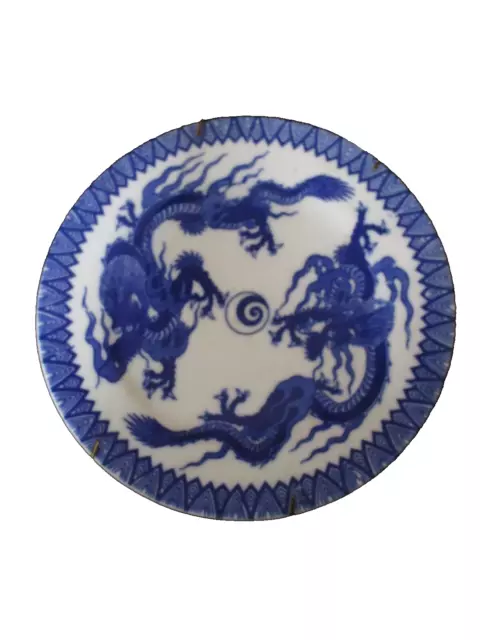 ancienne assiette asiatique en porcelaine-décor bleu-dragons-asiatic  porcelain