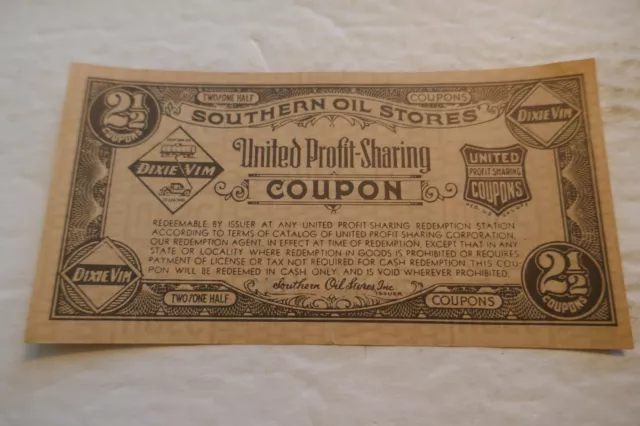 Southern Oil Stores (Dixie Vim) United Profit-Sharing Coupon - Lot of 7 pieces