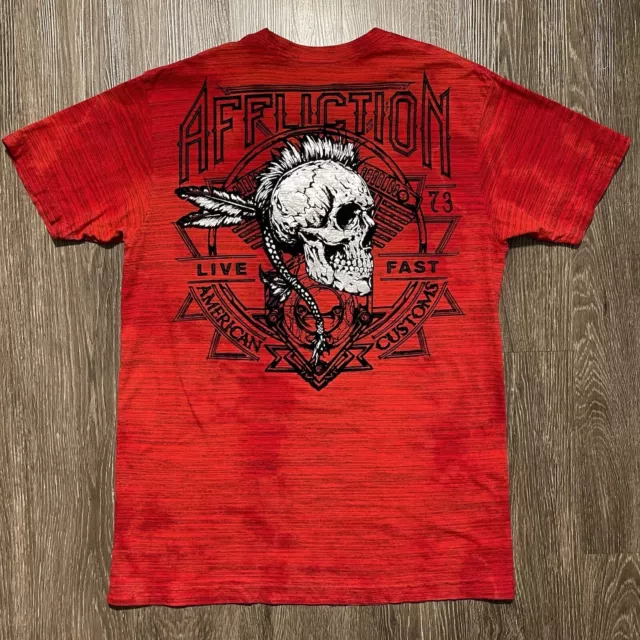 Affliction T Shirt Mens Large Red Short Sleeve Skull Cyber Goth Punk Skater Y2K 3