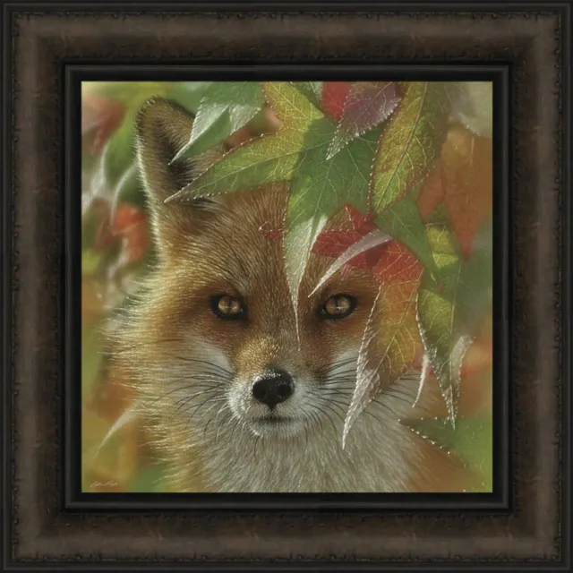 AUTUMN RED FOX by Collin Bogle 16x16 FRAMED ART Fall Colors Leaves Autumn Fox