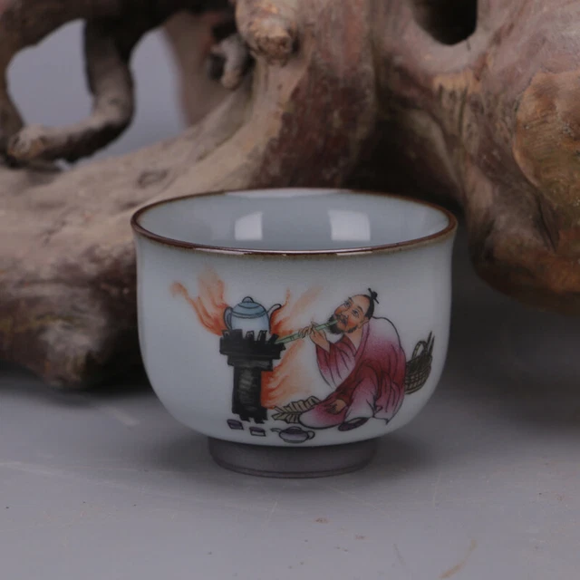 2.9" Chinese Old Antique dynasty Porcelain ru kiln White glaze the old Teacup