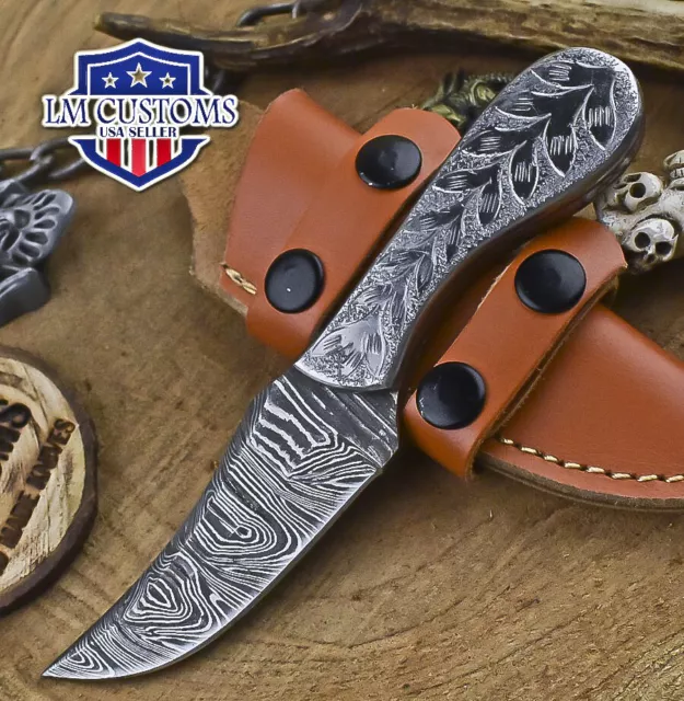 Custom Forged Skinner Knife Twist D2 Tool Steel Damascus Hunter Veterans Gift