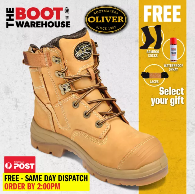 Oliver Work Boots, 55332z, Steel Toe Cap Safety, Side Zip, Scuff Cap  FREE GIFT!