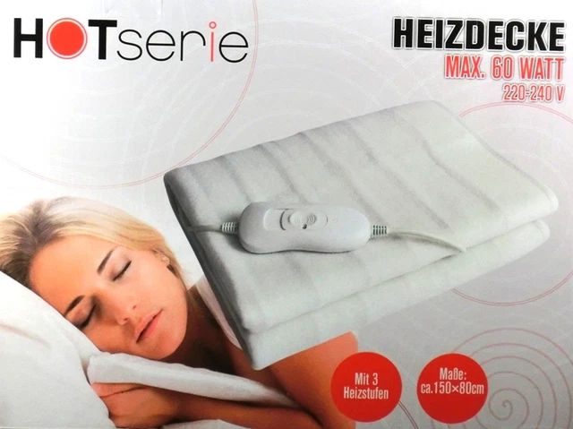Elektrische Heizdecke 60 Watt Wärmedecke 150 x 80 cm Wärmeunterbett 3 Stufen Neu