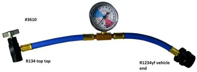 R1234YF, 1234yf, R-1234yf, YF, Charging Hose With R134A Can Tap Gauge #3610