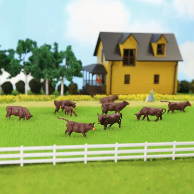 36pcs Model Trains HO Scale 1:87 Painted Farm Animals Brown Cows Cattle Shepherd