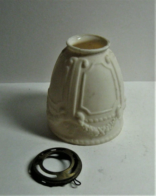 Vintage Victorian Milk Glass Shade With Brass Uno Shade Holder