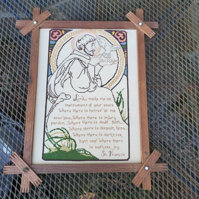 De colección Oración de San Francisco Crewel Bordado Punto de Cruz Enmarcado Colgante de Pared