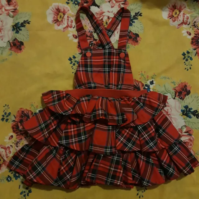 Mayoral Age 2-3 Girls Spanish Designer Red Tartan Pinafore Dress Christmas Party