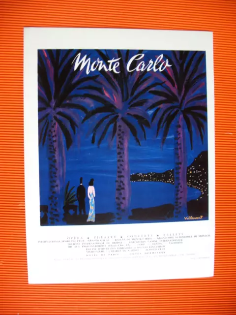 Monte Carlo Tourisme Press Advertisement Illustration Villemot Ad 1964