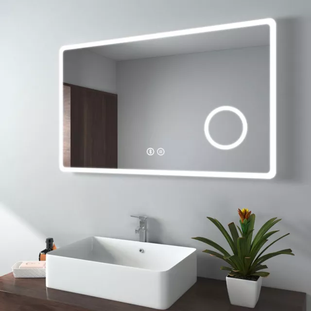 EMKE Bluetooth Bathroom Mirror With LED Lights Shaver Socket Demister 900 x 700