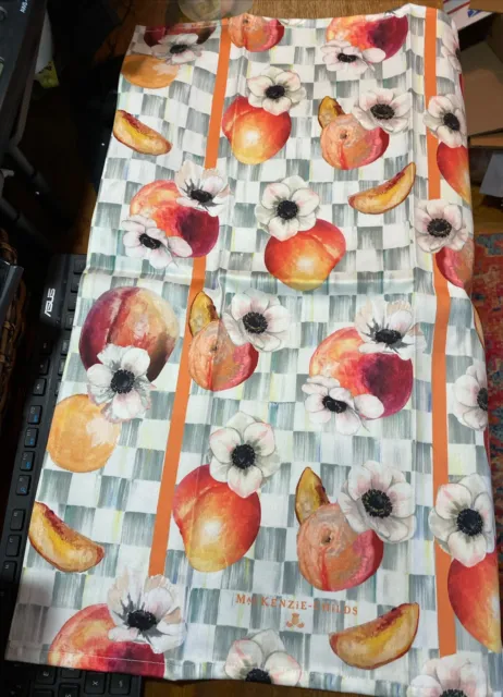 MacKenzie Childs Sterling Check Peaches & Anemones Dish Towel NEW