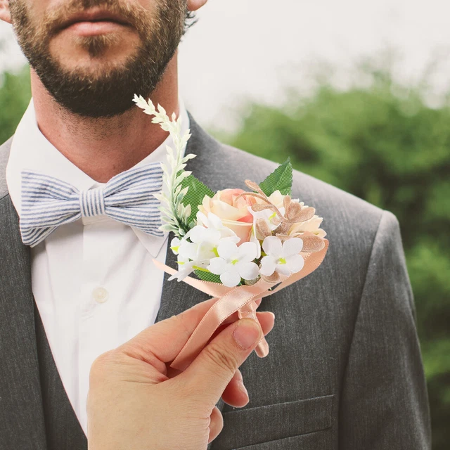 2 Pcs Boutonniere Men Wedding Artificial Flower Wrist Dress