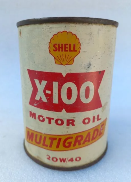 Vintage Old Rare Shell X-100 Motor Oil Multi Grade Ad Litho Print Round Tin Box