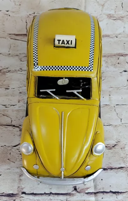 Metal Yellow Checker Cab Vintage 1930`s TAXI Sedan Model Art Sculpture Decorativ 3