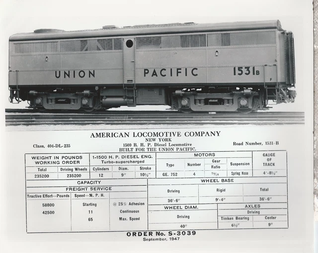 UNION PACIFIC 1531 B American Co. 8" x 10