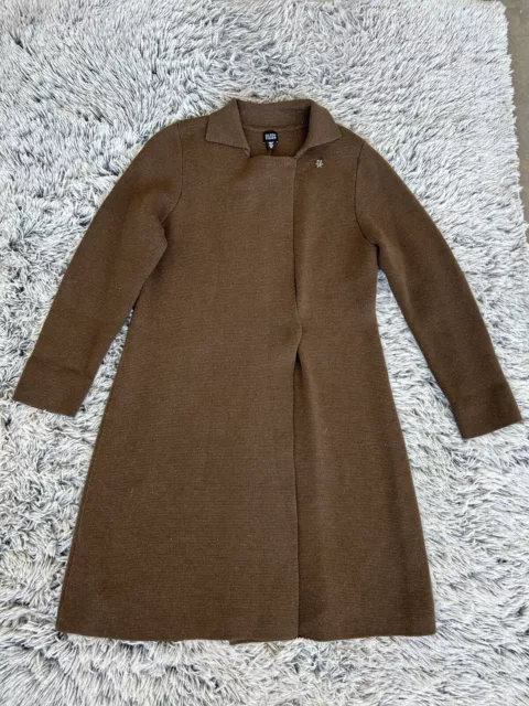 Eileen Fisher Coat Womens Size XL Brown Merino Wool Long Overcoat