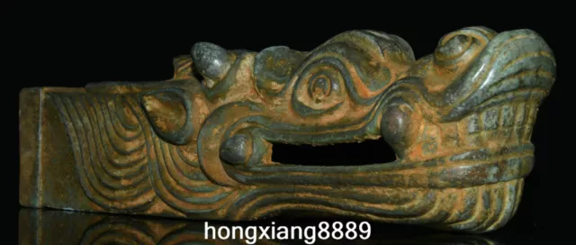 9.8" Old Chinese Warring States Period Bronze Ware Tiger Head Amulet Statue