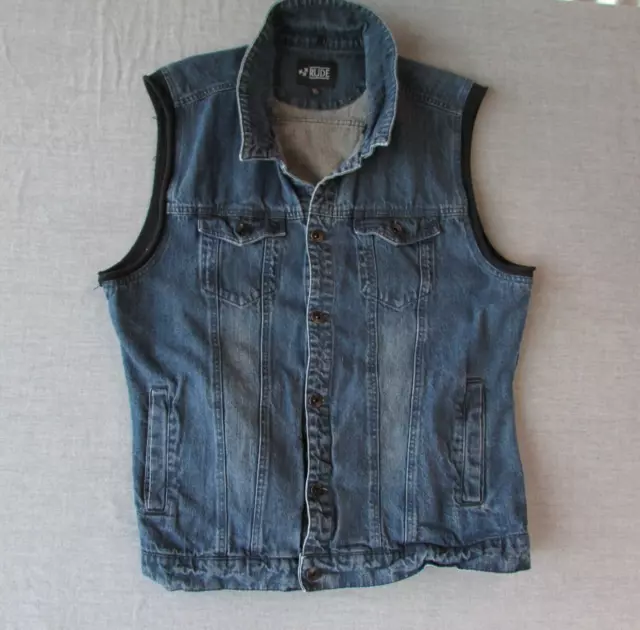 XXX Rude denim jean vest XXL 2XL Blue sleeveless biker button up pockets
