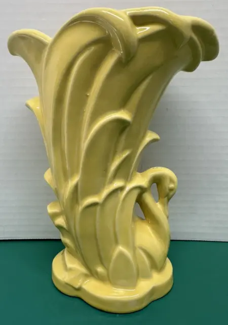 Vintage MCM McCoy Art Pottery SWAN VASE 9.25" Yellow Clean (B)