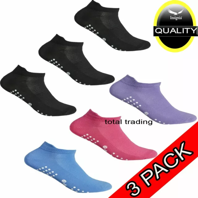 3 pairs Ladies OR MENS Sport Gym Yoga Non Slip Gripper Sole Trainer Liner Socks