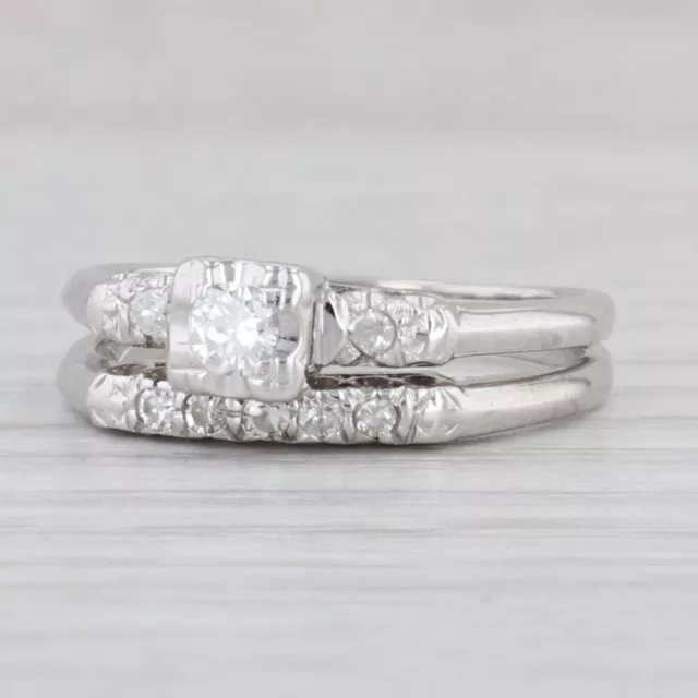 0.16ctw Diamant Verlobungsring Ehering Braut Set 14k Weißgold Größe 6