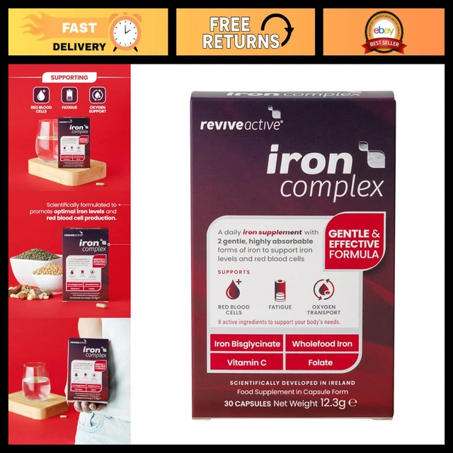 Iron Iii Complex GENTLE IRON BISGLYCINATE Complex with Vitamin C & B Vitamins - 30 ...