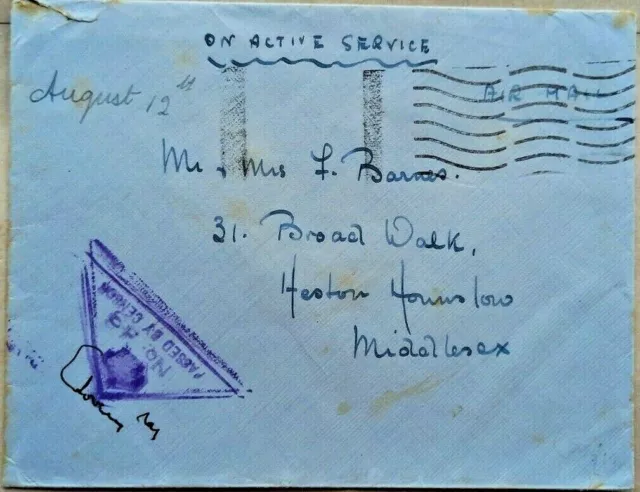 MALTA WW2 ACTIVE SERVICE COVER WITH No 43 PASSED BY CENSOR TRIANGULAR CACHET