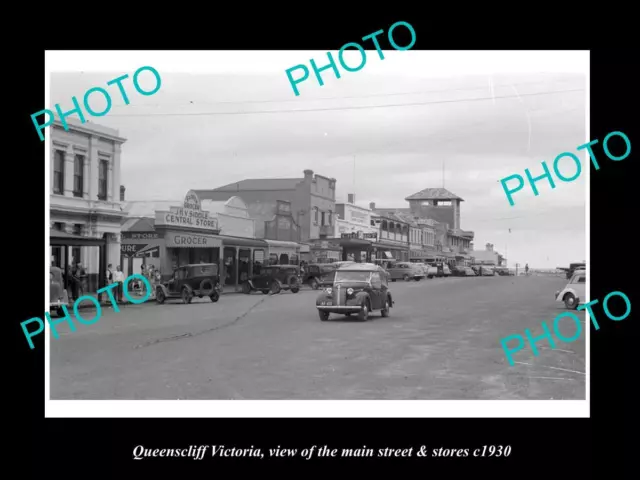 OLD LARGE HISTORIC PHOTO OF QUEENSCLIFF VICTORIA THE MAIN St & STORES c1930