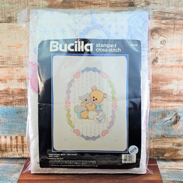 Bucilla 40448 Crib Cover Cross Stitch Blanket Baby Sweatheart Bear Unfinished