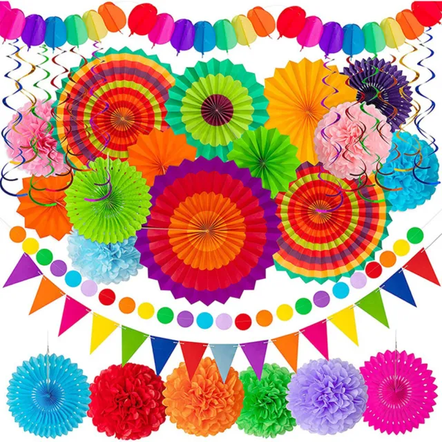 All-In-One Hanging Paper Fan Tissue Pompoms Honeycomb Ball Party Decor