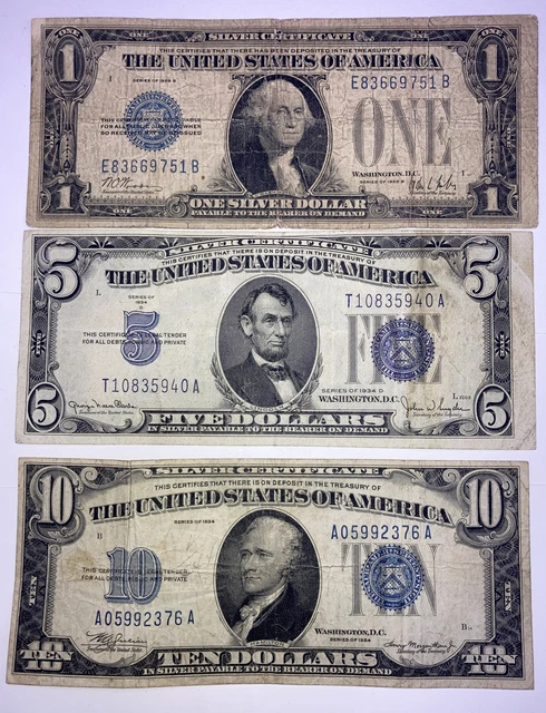 Set Of (3) 1928-1934 ($1)One, ($5) Five, ($10) Ten Pay To Bearer On Demand Notes