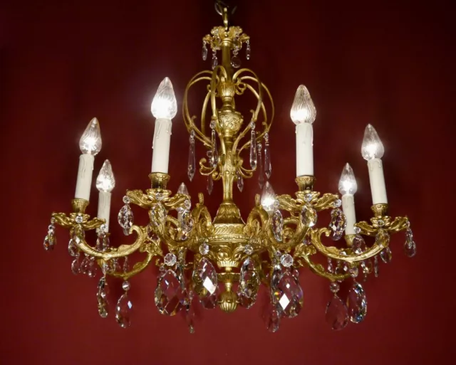 Chandelier Vintage Antique Strong Gold Bronze Crystal 8 Light Brass Old Ø 30"