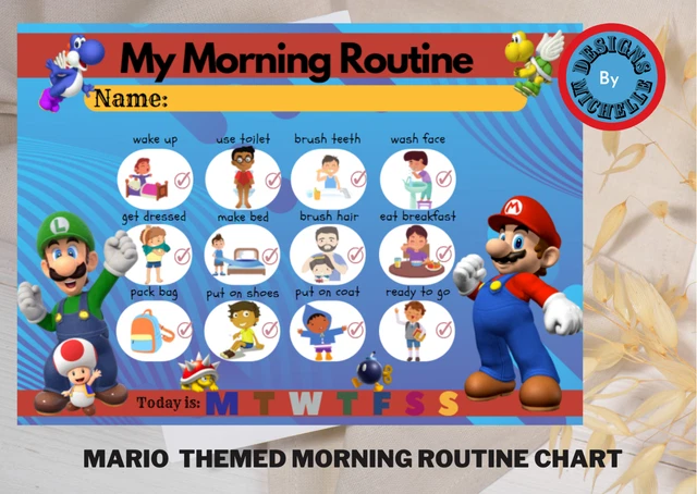MORNING ROUTINE CHART mario blue theme chart behaviour chart autism ...