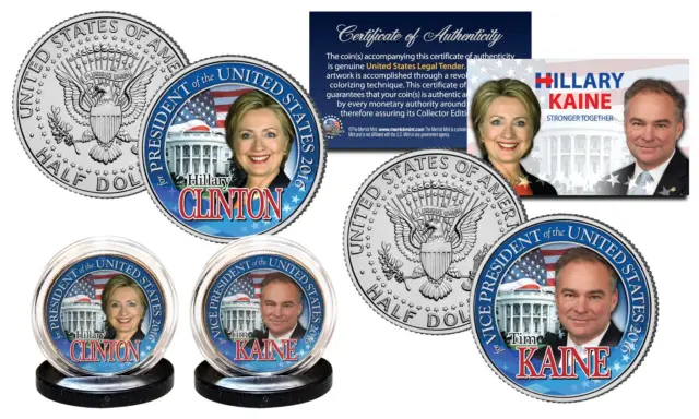 HILLARY CLINTON Pres & TIM KAINE VP 2016 President Race U.S. JFK 2-Coin Set