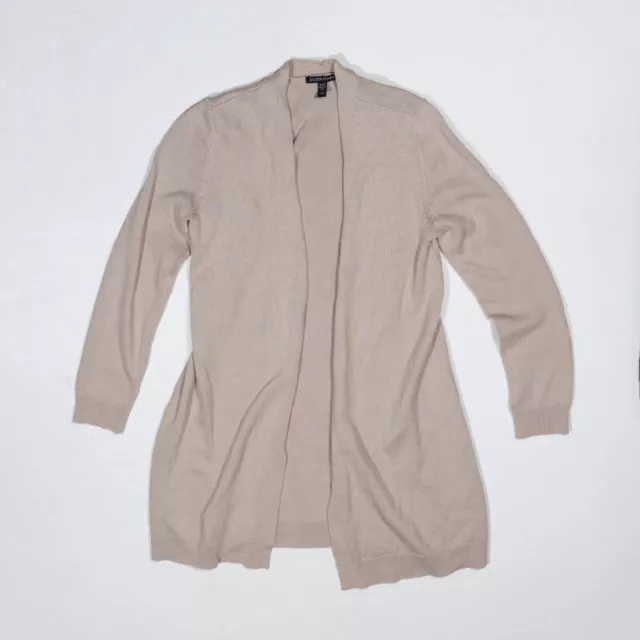 Eileen Fisher Organic Linen Cotton Knit Open Front Cardigan Sweater Beige XS