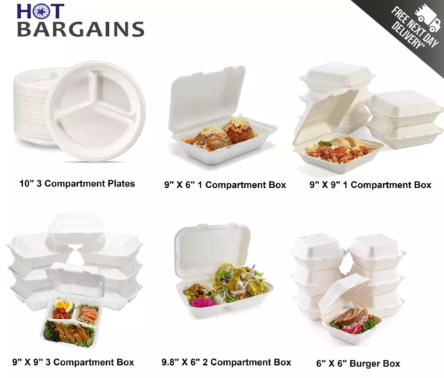 Takeaway Food Containers Disposable Bagasse Food Box Clamshell Takeout Lunch Box