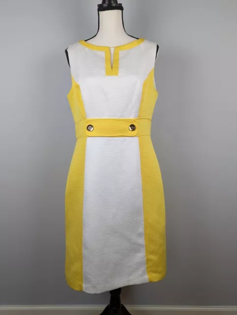 Sandra Darren Color Block Sleeveless Sheath Dress Women Size 12 Yellow White