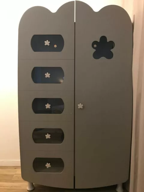 Chambre Enfant Complète Linea - Lot Lit Armoire Commode - Couleur Lin (Gris)