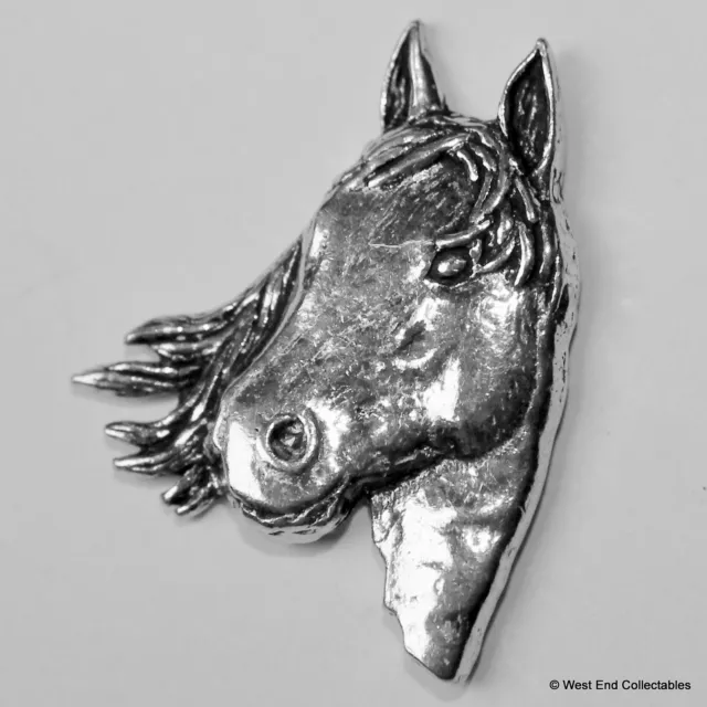 Horse Head Pewter Brooch Pin - British Artisan Signed Badge -  Equestrian Pony