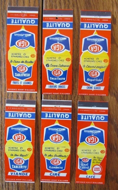 Iga Supermarkets Matchbook Covers: Set Of 6 Empty Matchcovers (Quebec) -D9